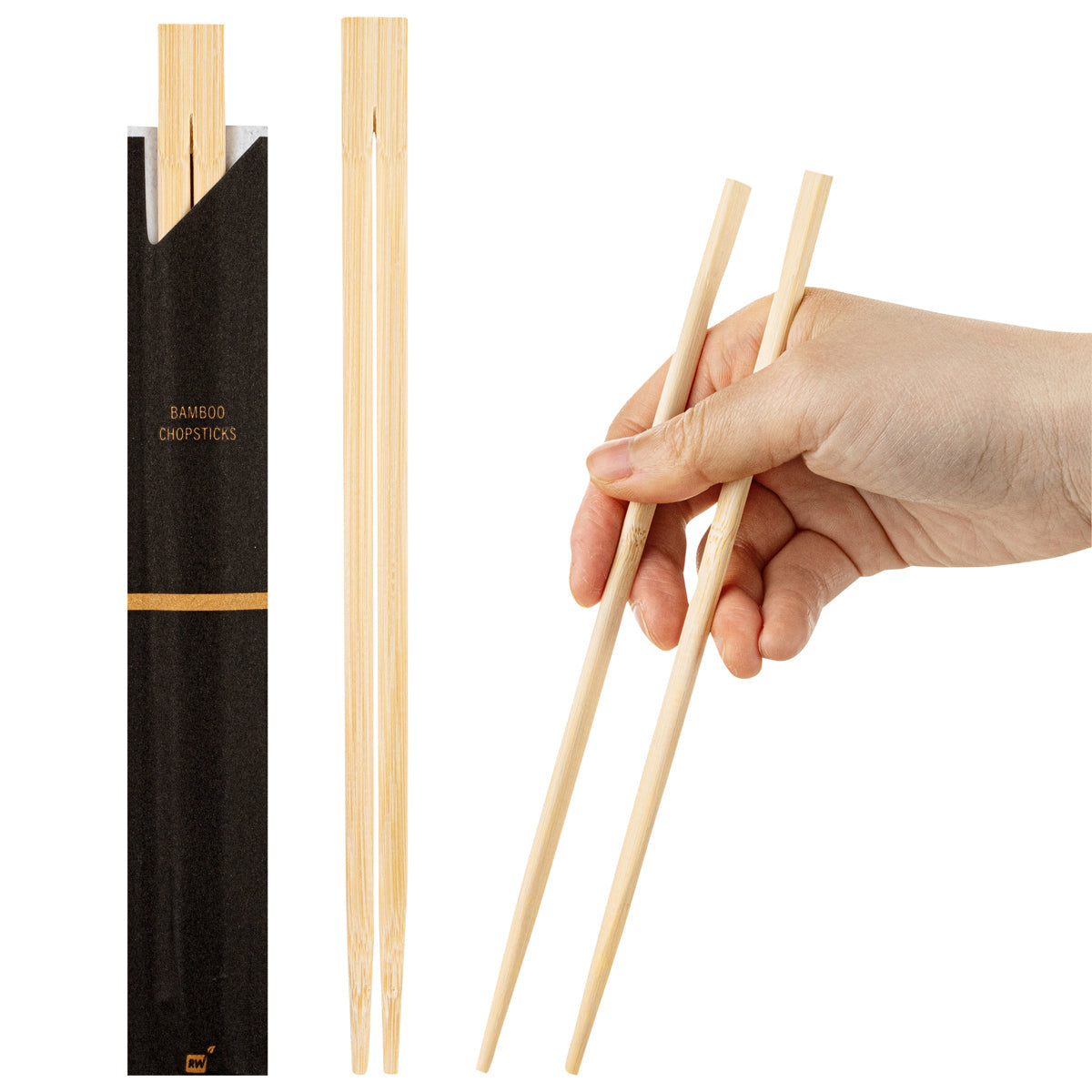Wholesale Restaurantware Natural Bamboo Twin Chopsticks with Paper Sleeve - 8.25in 100 CT-10ct Case Bulk
