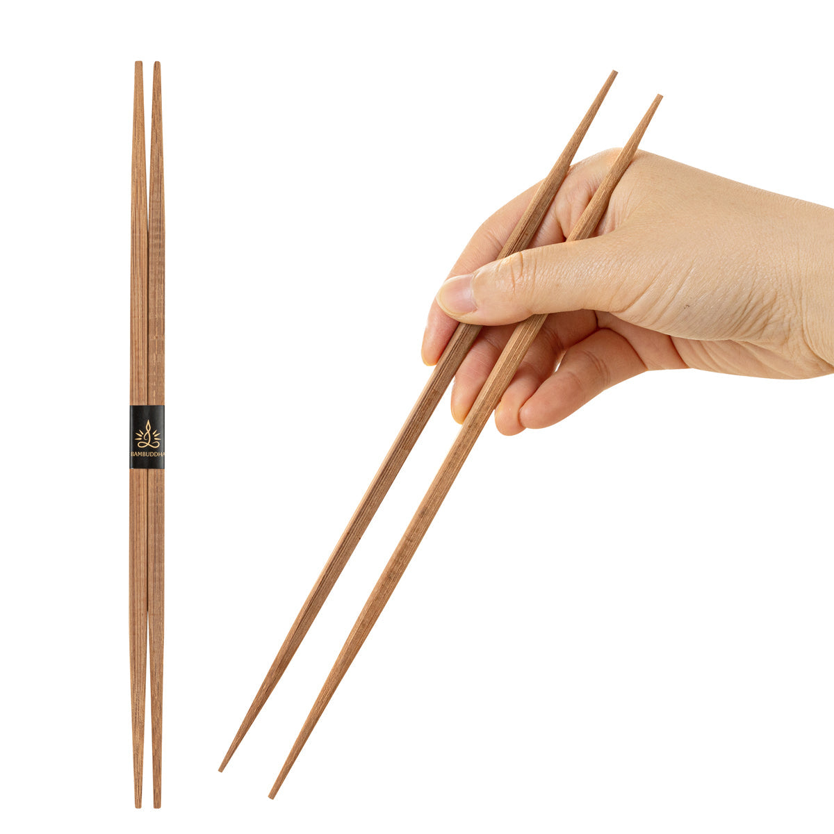 Restaurantware Brown Bamboo Contour Chopsticks with Paper Band - 9.5in 100 CT