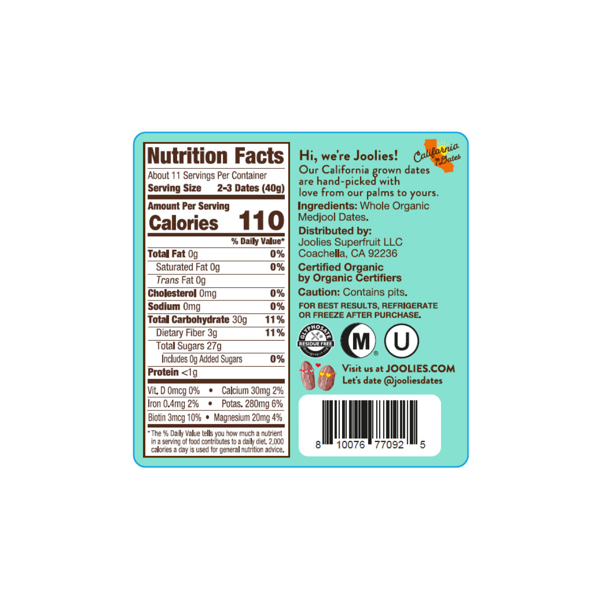 Wholesale Joolies Superfruit Organic Medjool Dates Tub 16 OZ- Bulk