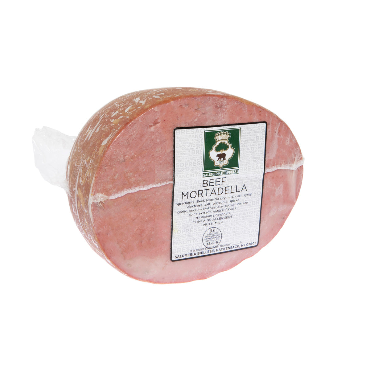 Wholesale Salumeria Biellese Beef Mortadella with Pistachio-6.5 LB Bulk