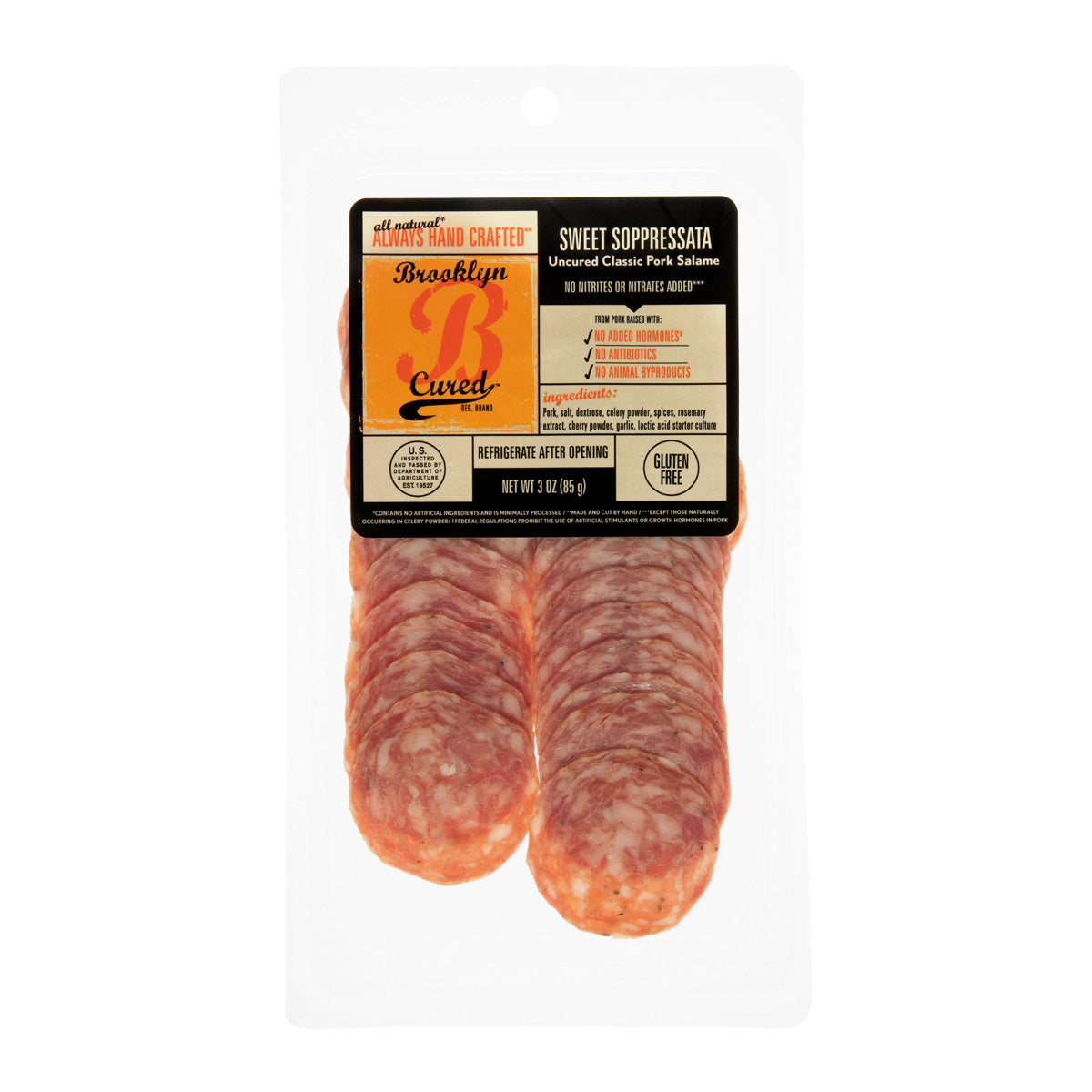 Wholesale Brooklyn Cured Sliced Sweet Soppressata 3 oz- Bulk
