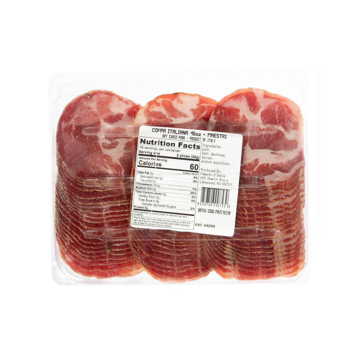 Wholesale Maestri Sliced Coppa Italiana- Bulk