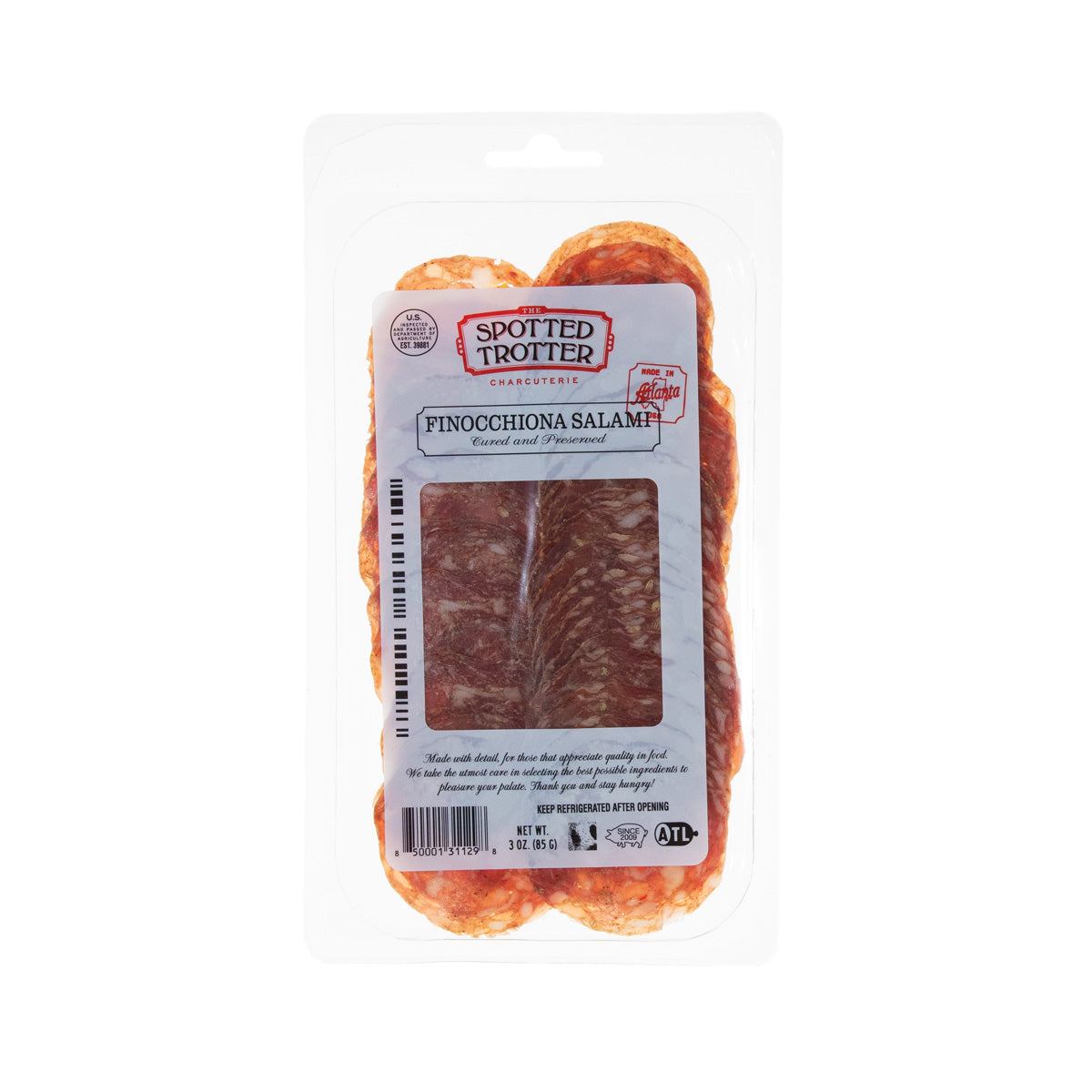 Wholesale The Spotted Trotter Sliced Finocchiona 3 OZ-15ct Case Bulk