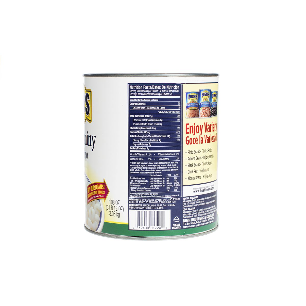 Wholesale BoxNCase Fancy White Hominy Cans #10- Bulk