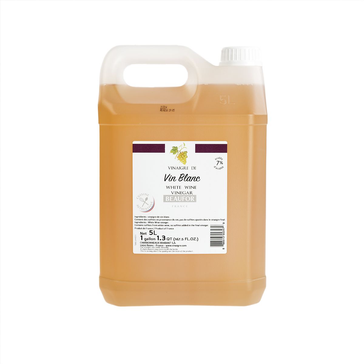 Wholesale Beaufor White Wine Vinegar 7%-5 LT Bulk