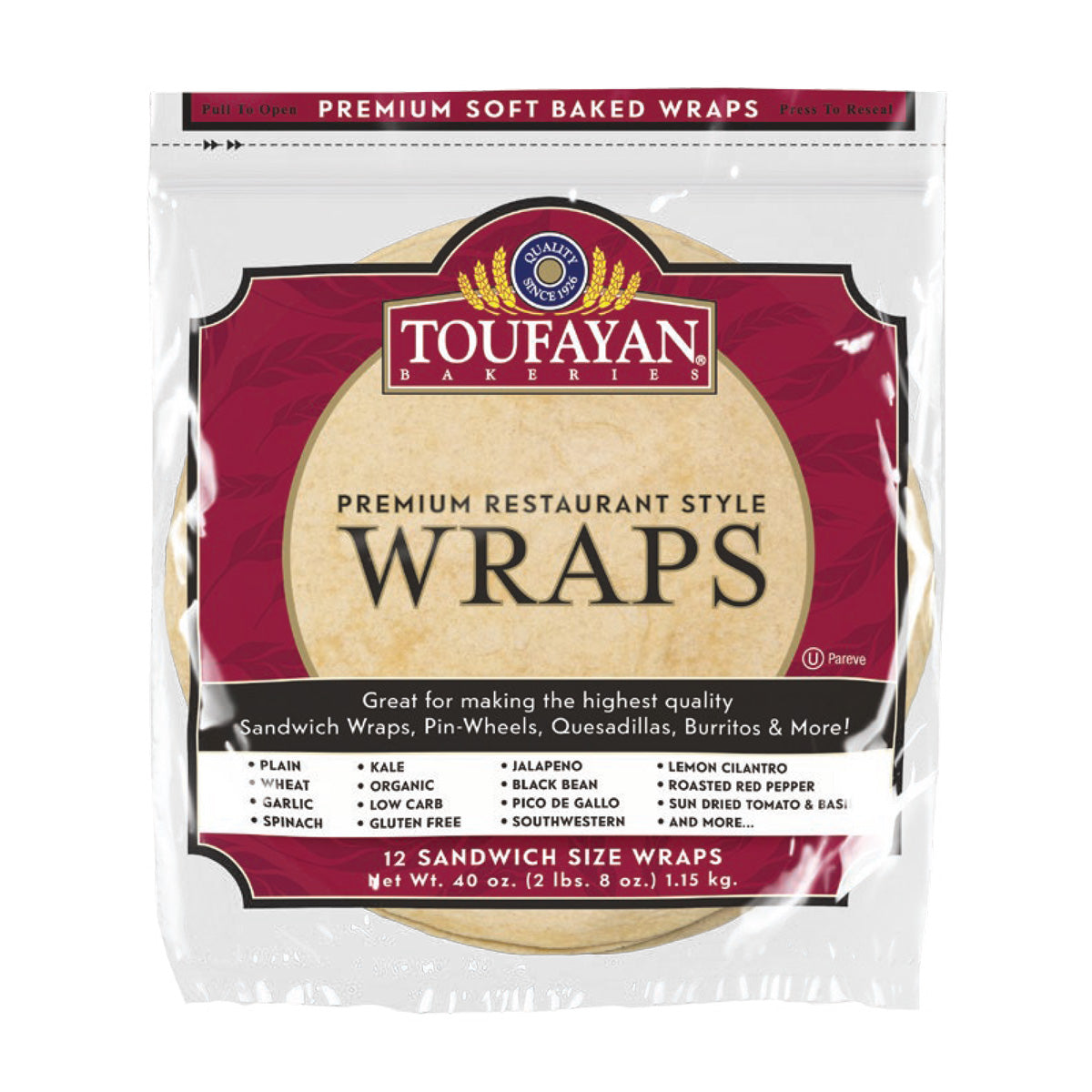 Wholesale Toufayan Bakeries 12 Plain White Wraps 12 CT-6ct Case Bulk