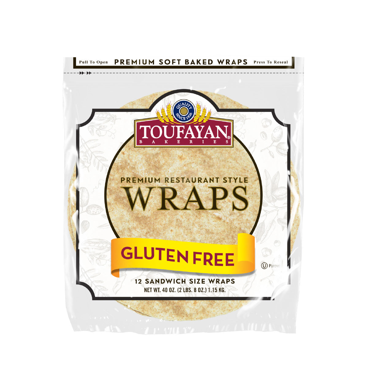 Wholesale Toufayan Bakeries Gluten Free 12 Plain Wraps 12 CT-6ct Case Bulk