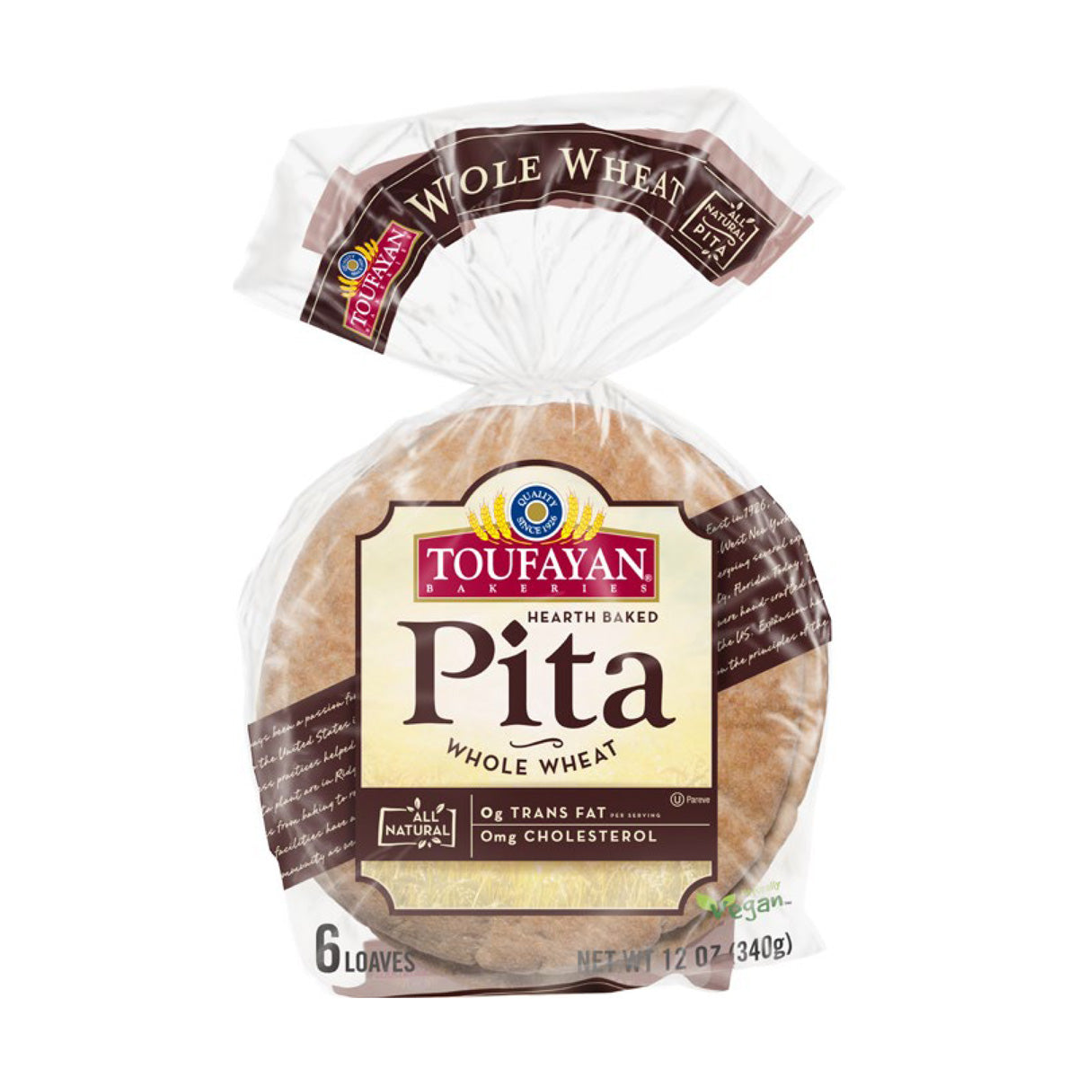 Wholesale Toufayan Bakeries Whole Wheat Pitas 6 CT- Bulk