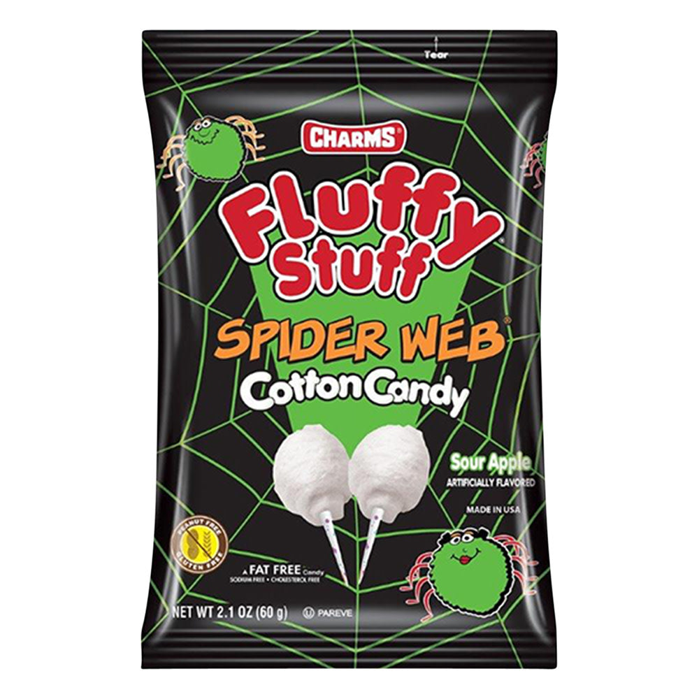 Wholesale Fluffy Stuff Sour Apple Spider Web Cotton Candy 2.1 Oz Bag Bulk