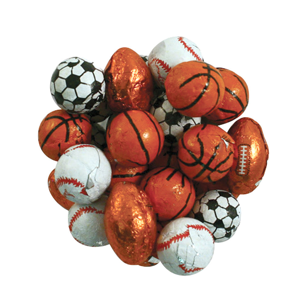 Wholesale Chocolate Flavored Foiled Assorted Sports Balls- Bulk