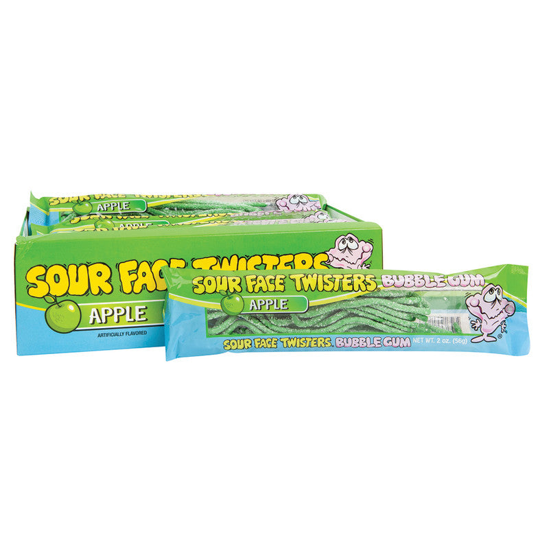 Wholesale Sour Face Twisters Bubble Gum Apple 2 Oz Bulk