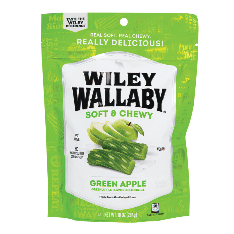Wholesale Wiley Wallaby Australian Style Green Apple Liquorice 10 Oz Pouch Bulk