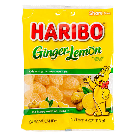 Wholesale Haribo Ginger Lemon Gummi Candy 4 Oz Peg Bag- Bulk