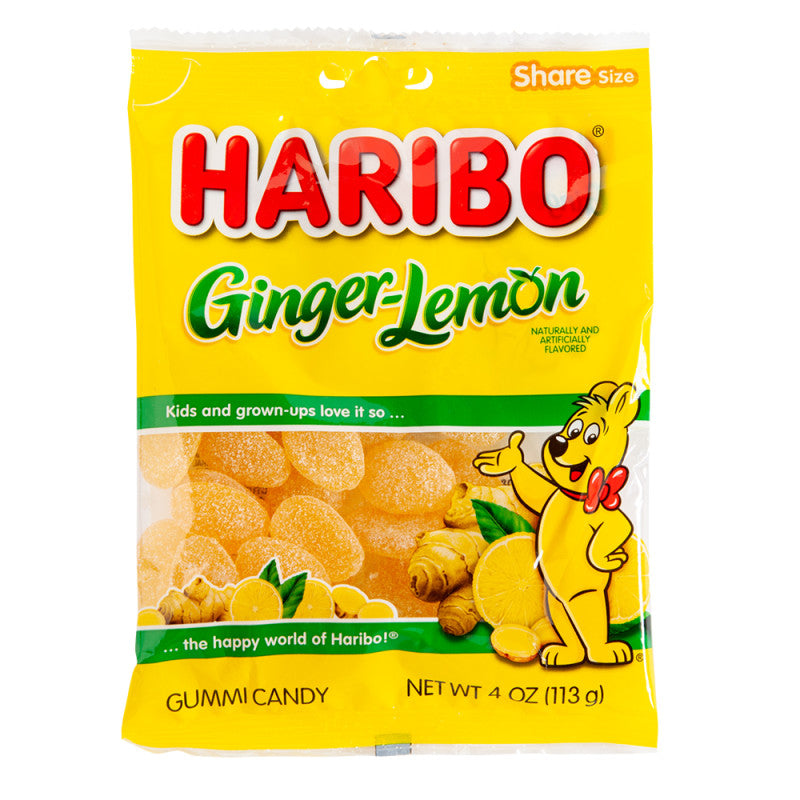 Wholesale Haribo Ginger Lemon Gummi Candy 4 Oz Peg Bag Bulk
