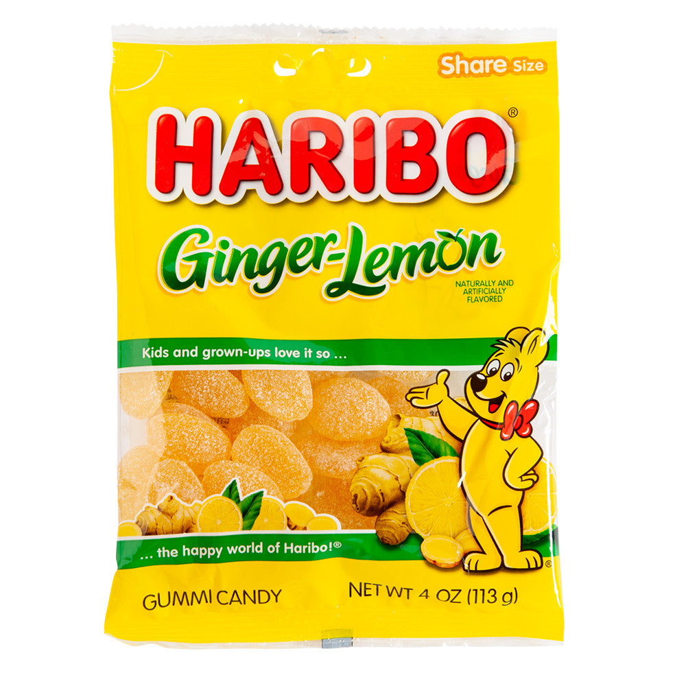 Haribo Ginger Lemon Gummi Candy 4 Oz Peg Bag