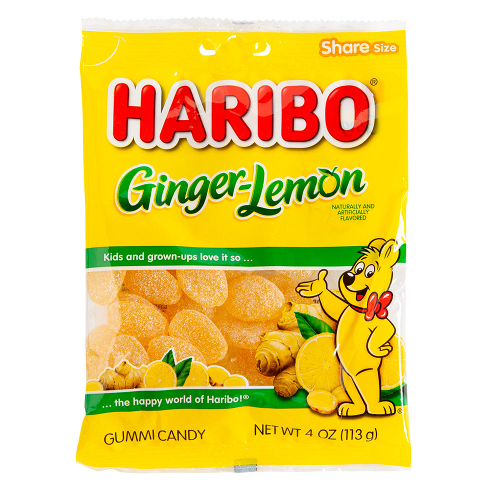 Wholesale Haribo Ginger Lemon Gummi Candy 4 Oz Peg Bag- Bulk