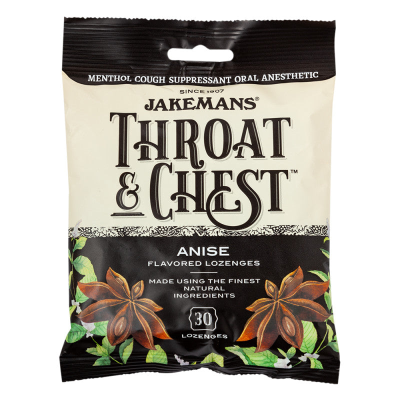 Wholesale Jakemans Throat & Chest Anise Cough Drops 30 Pc 4 Oz Peg Bag Bulk
