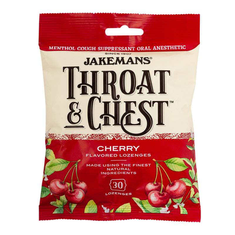 Wholesale Jakemans Throat & Chest Cherry Cough Drops 30 Pc 4 Oz Peg Bag- Bulk