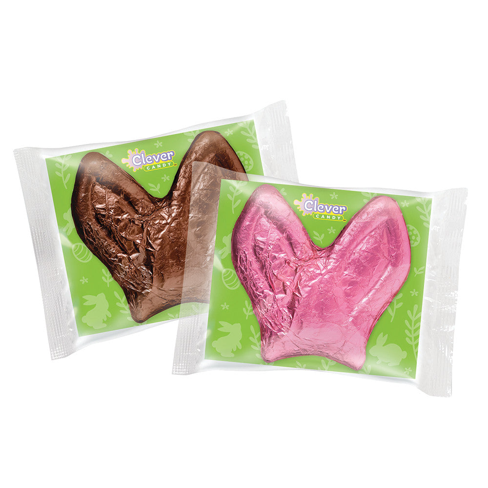 Müttenberg Candy Foil Bunny Ears Pink/Brown Solid Milk Chocolate 3 Oz