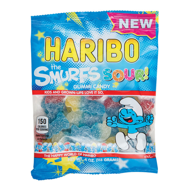 Wholesale Haribo The Smurfs Sour Gummi Candy 4 Oz Peg Bag- Bulk