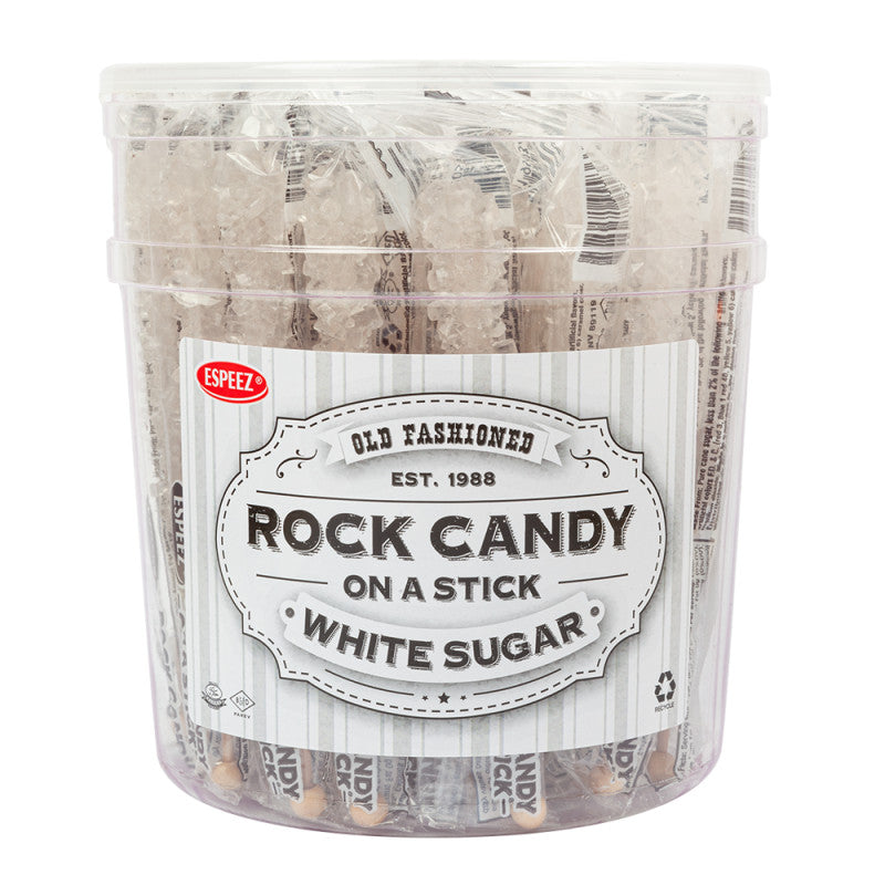 Wholesale Espeez Rock Candy White Sugar Sticks Tub 0.8 Oz- Bulk