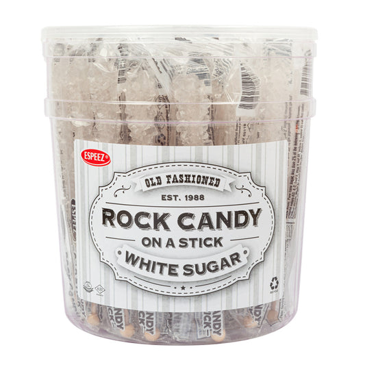 Wholesale Espeez Rock Candy White Sugar Sticks Tub 0.8 Oz- Bulk