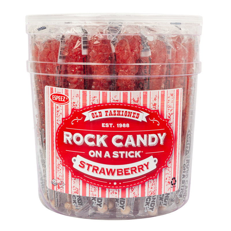 Wholesale Espeez Rock Candy Red Strawberry Sticks Tub 0.8 Oz Bulk