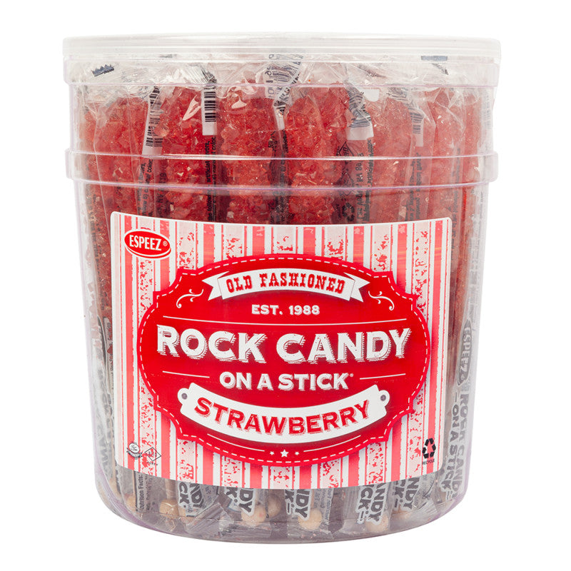 Wholesale Espeez Rock Candy Red Strawberry Sticks Tub 0.8 Oz- Bulk