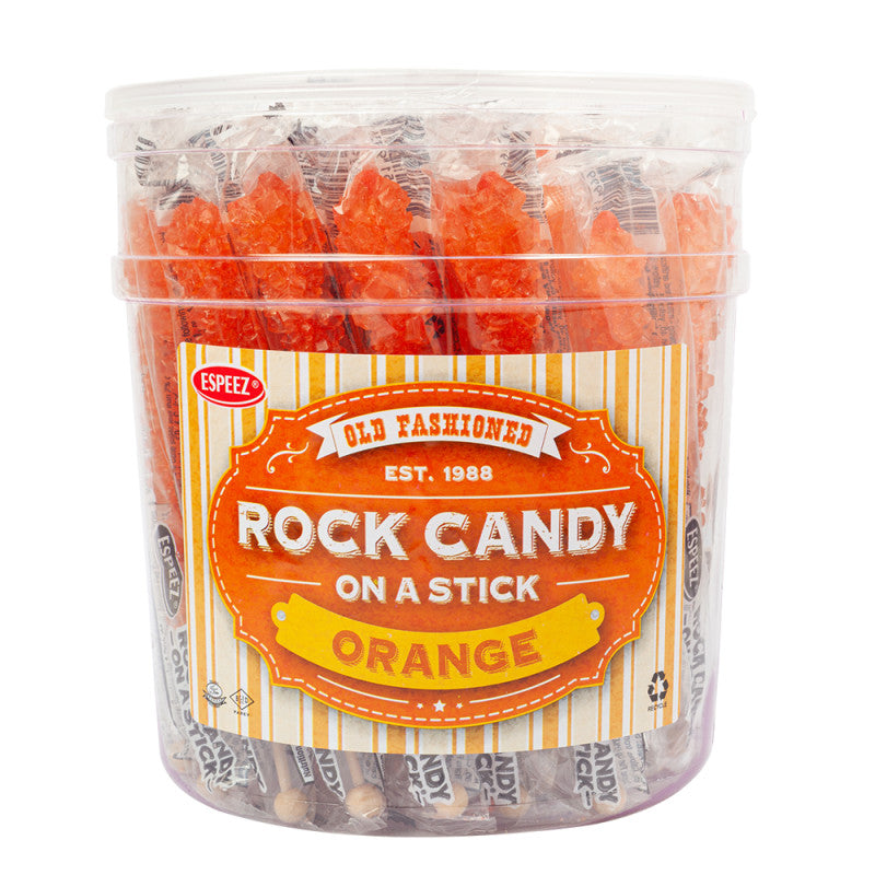 Wholesale Espeez Rock Candy Orange Sticks Tub 0.8 Oz Bulk