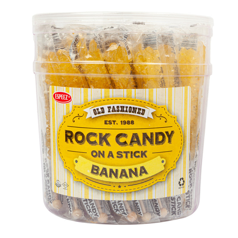 Wholesale Espeez Rock Candy Yellow Banana Sticks Tub 0.8 Oz Bulk