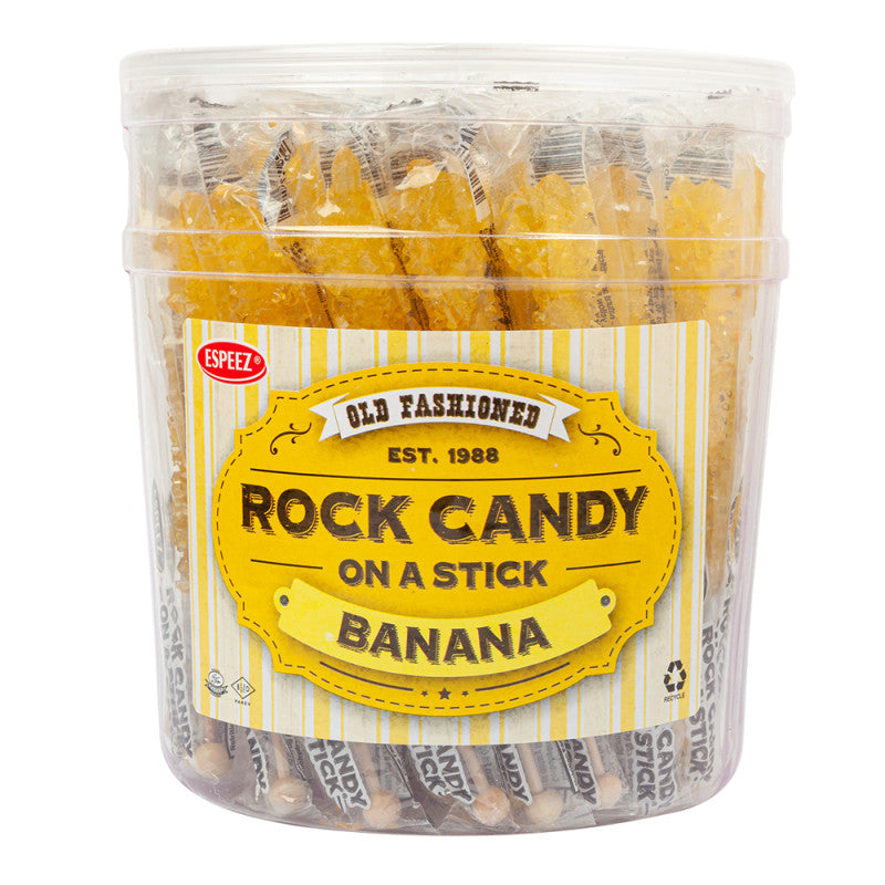 Wholesale Espeez Rock Candy Yellow Banana Sticks Tub 0.8 Oz- Bulk