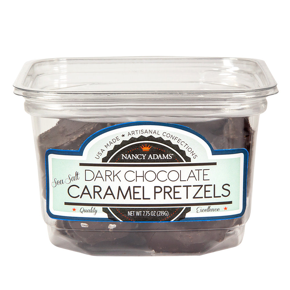 Nancy Adams Dark Chocolate Sea Salt Caramel Pretzels 7.75 Oz Tub