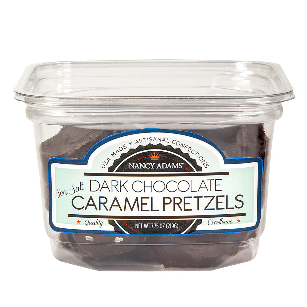 Wholesale Nancy Adams Dark Chocolate Sea Salt Caramel Pretzels 7.75 Oz Tub- Bulk