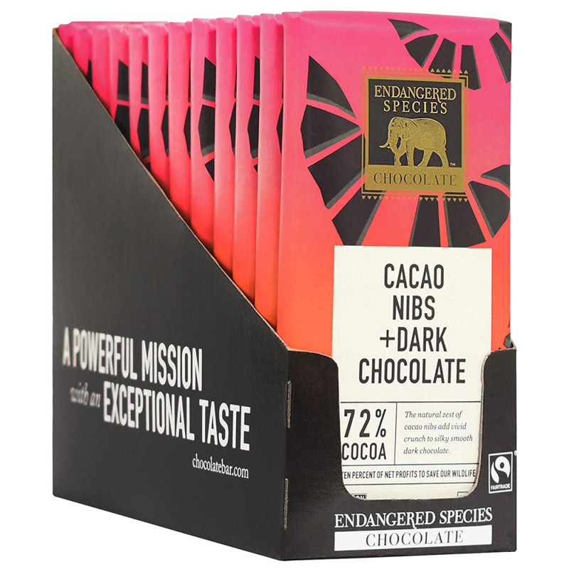 Wholesale Endangered Species Cacao Nibs Dark Chocolate 3 Oz Bar Bulk