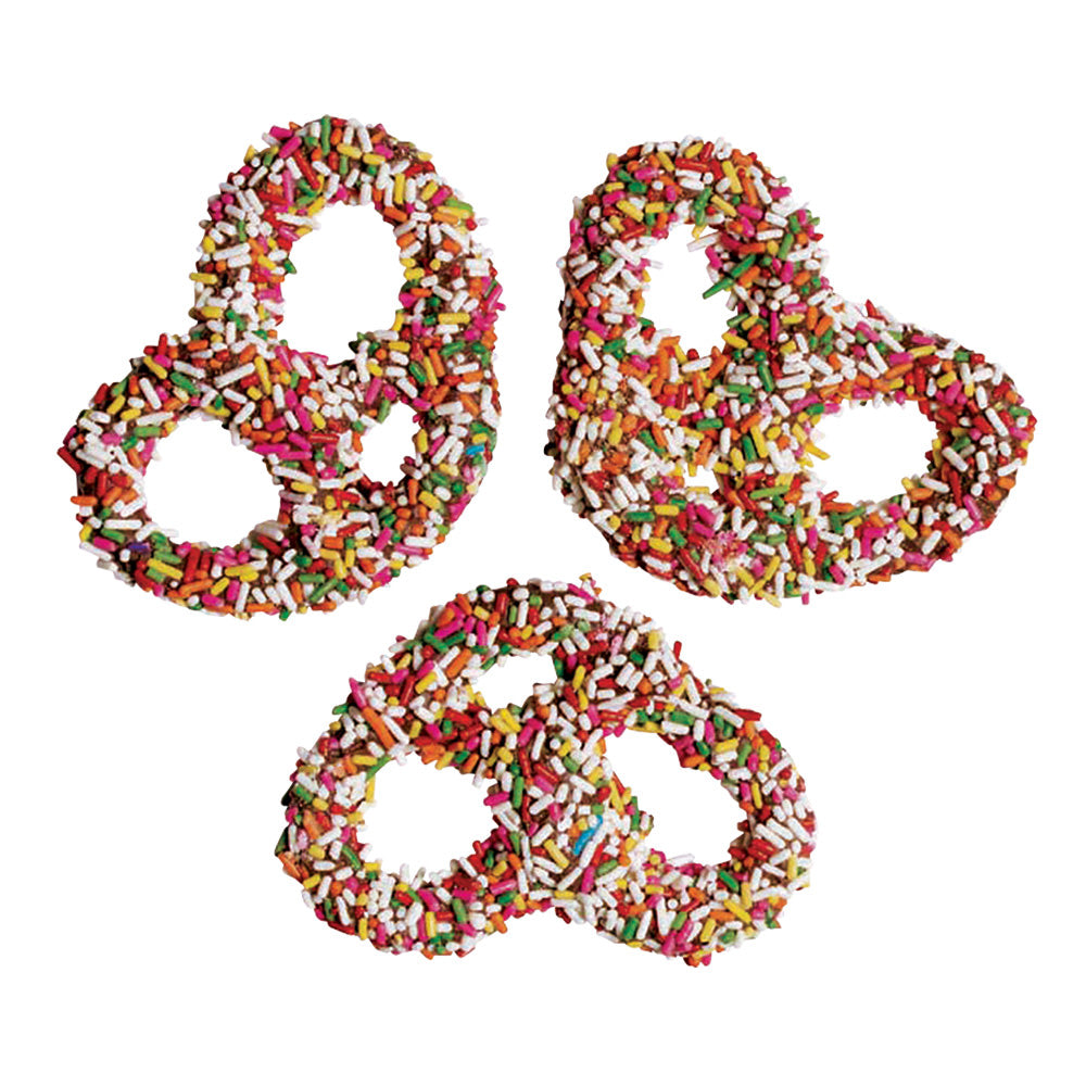 Wholesale BoxNCase Milk Chocolatey Coated Premier Pretzels With Rainbow Sprinkles- Bulk