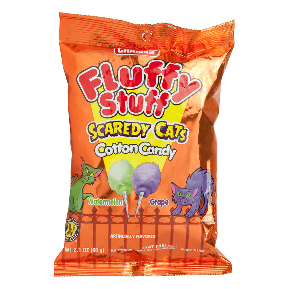 Wholesale Fluffy Stuff Scaredy Cat Watermelon And Grape Cotton Candy 2.1 Oz Bag-24ct Case Bulk