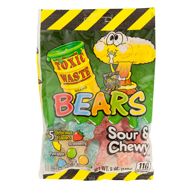 Wholesale Toxic Waste Sour And Chewy Gummy Bears 5 Oz Peg Bag Bulk