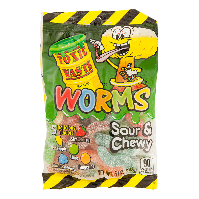 Wholesale Toxic Waste Sour And Chewy Gummy Worms 5 Oz Peg Bag Bulk