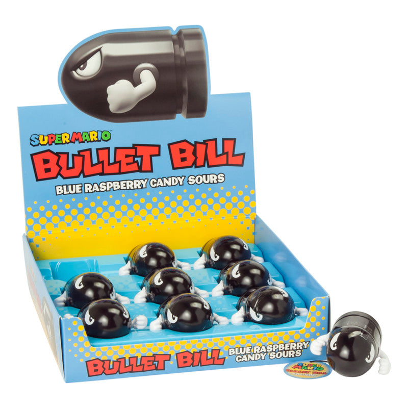 Wholesale Super Mario Bullet Bill Blue Raspberry Candy Sours 0.6 Oz Tins Bulk