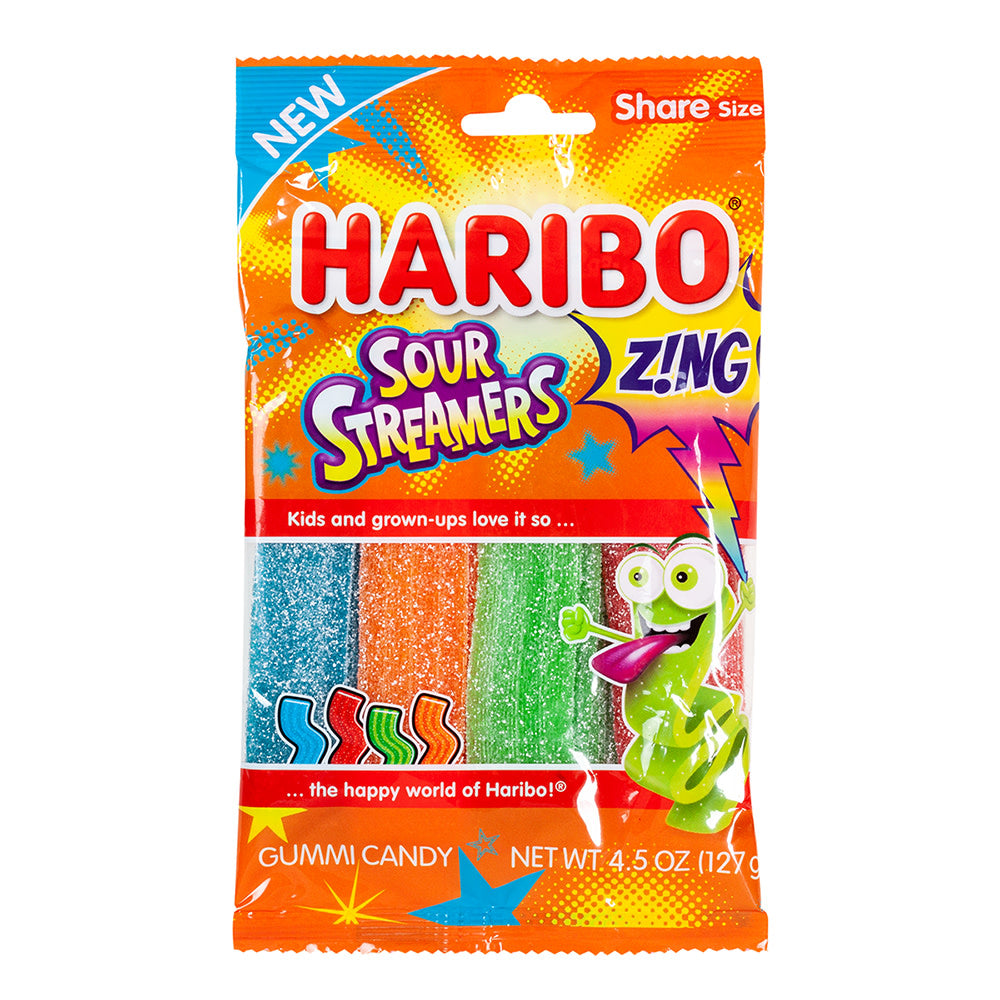 Wholesale Haribo Zing Sour Streamers 4.5 Oz Peg Bag- Bulk