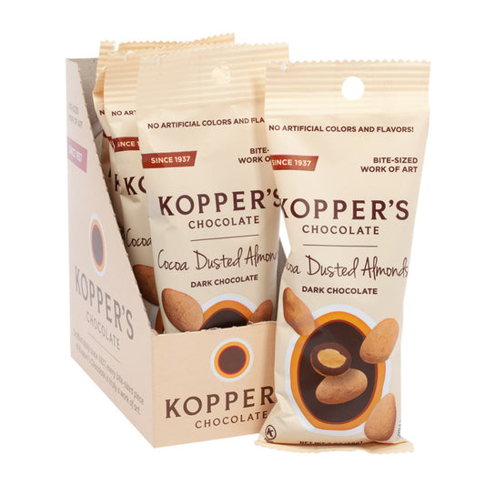 Wholesale Kopper's Dark Chocolate Cocoa Dusted Almonds 2 Oz- Bulk
