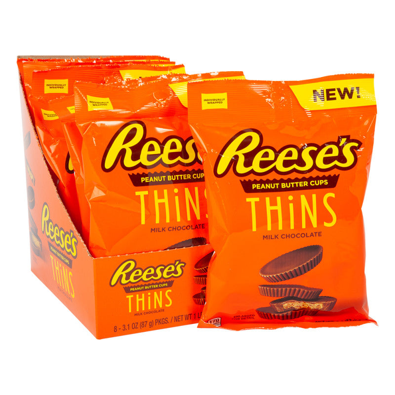 Wholesale Reese's Peanut Butter Cups Thins Milk Chocolate 3.1 Oz Peg Bag Bulk