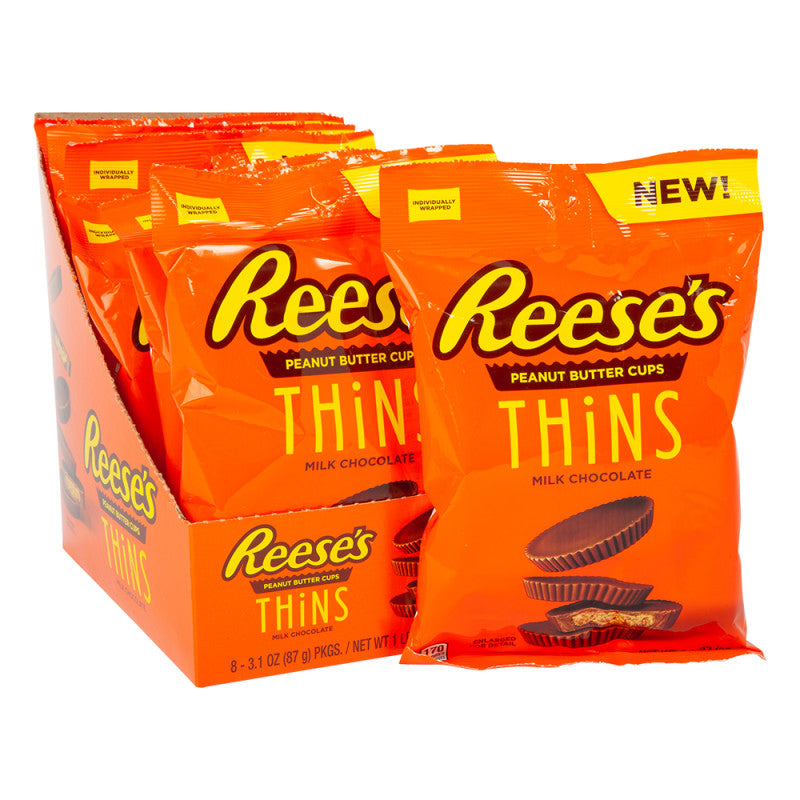 Wholesale Reese's Peanut Butter Cups Thins Milk Chocolate 3.1 Oz Peg Bag- Bulk