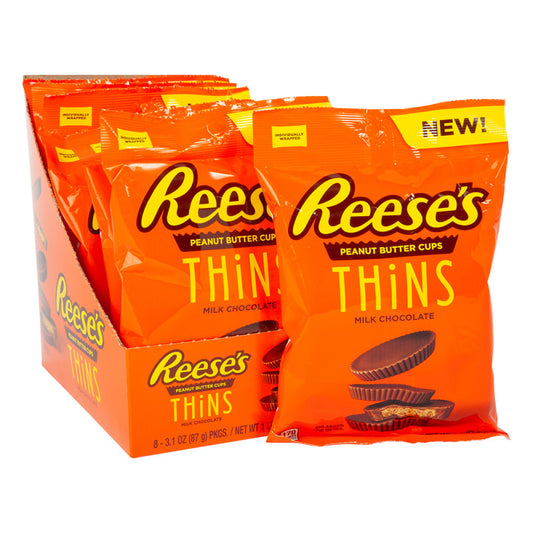 Wholesale Reese's Peanut Butter Cups Thins Milk Chocolate 3.1 Oz Peg Bag- Bulk