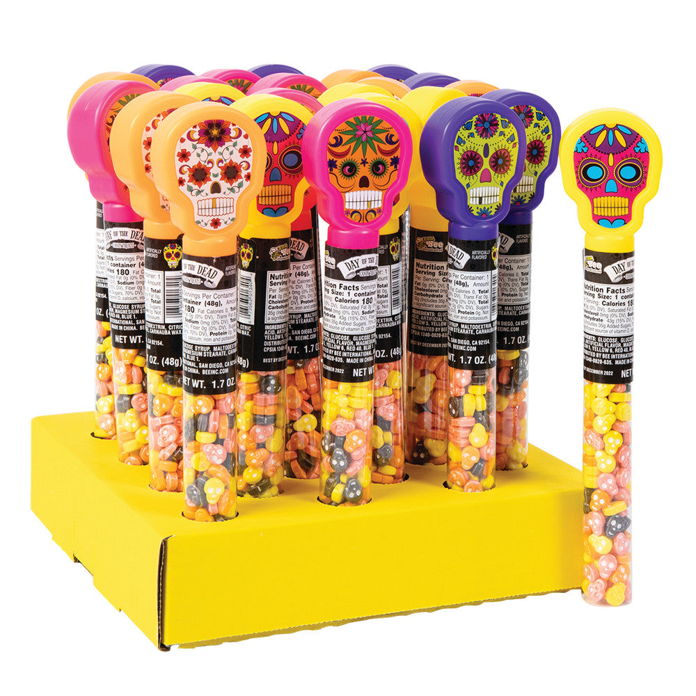 Wholesale Day Of The Dead Candy Tube With Candy Skulls 1.6 Oz Bulk