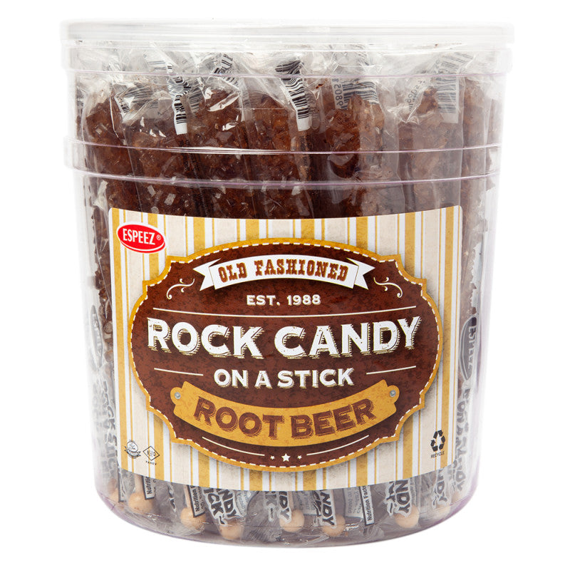 Wholesale Espeez Rock Candy On A Stick Brown Root Beer 0.8 Oz Tub Bulk
