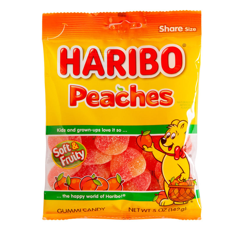 Wholesale Haribo Peaches Gummi Candy 5 Oz Peg Bag Bulk