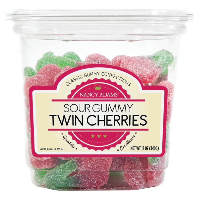 Wholesale Nancy Adams Sour Gummy Twin Cherries 12 Oz Tub Bulk