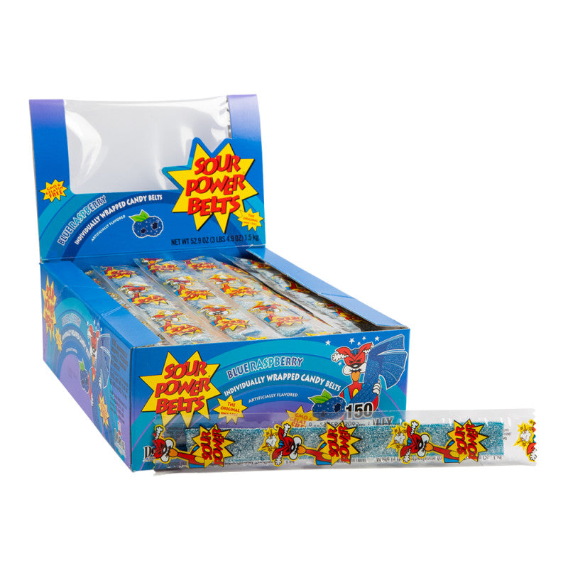 Wholesale Sour Power Blue Raspberry Belts- Bulk