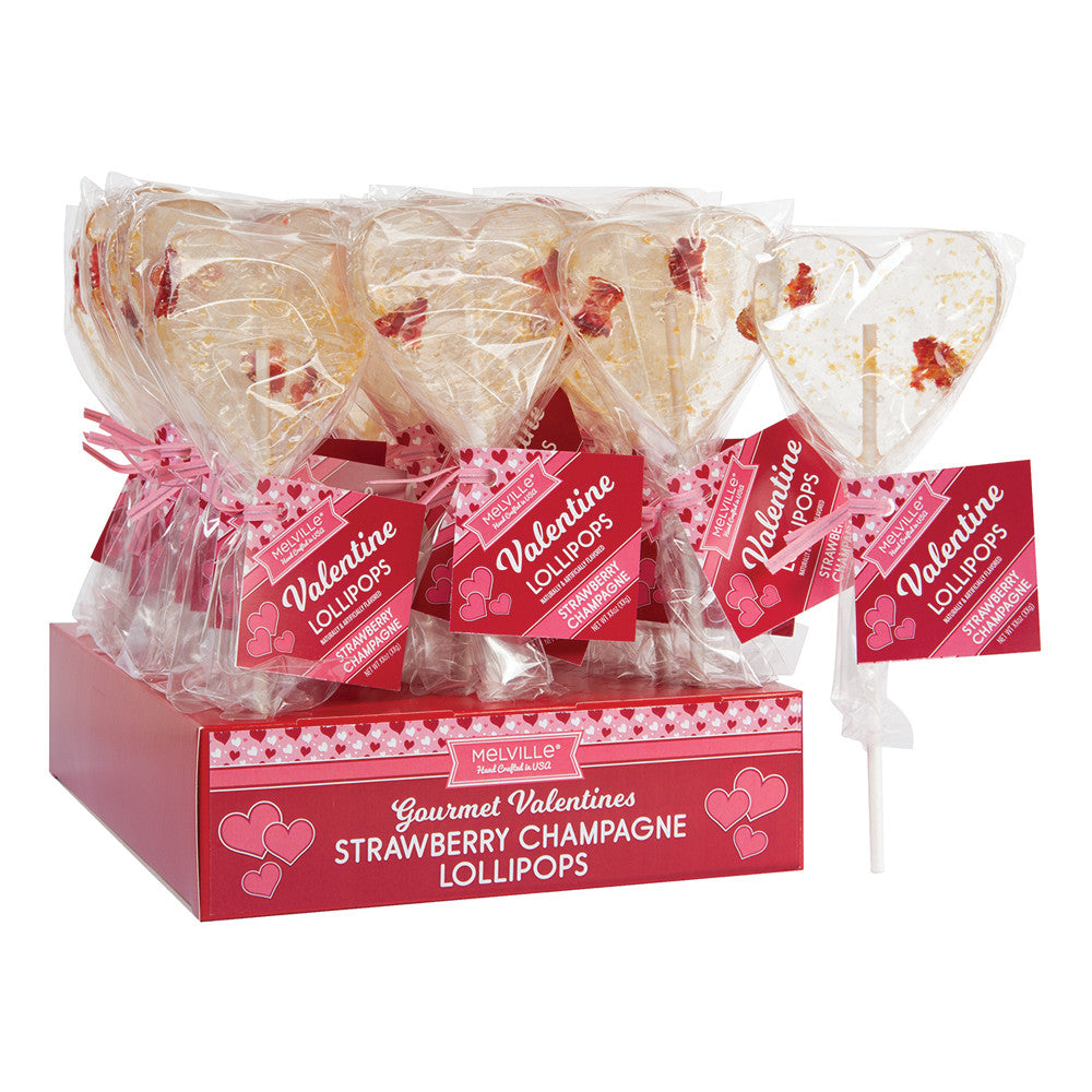 Wholesale Melville Candy Co. Heart Pop Champagne & Strawberries 0.8 Oz Bulk
